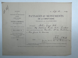 Autographe Arthur Georges Hill Londres Bon Souscription Paysages Monuments Bretagne Jules Robuchon - Historische Documenten