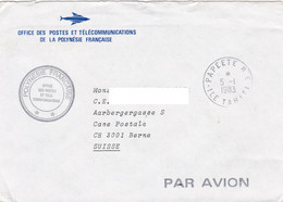 Lettre Officielle Avion  De L'Office Des P & T De La Polynésie Française. Papeete 1983 Pour Berne - Servizio