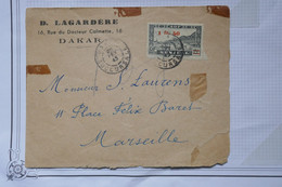 BE15 SENEGAL AOF    BELLE LETTRE PRIVEE  1945  DAKAR  A  MARSEILLE  FRANCE ++SURCHARGE++ +AFFRANCH. MIXTE - Lettres & Documents
