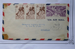 BE15 AOF  SENEGAL   BELLE LETTRE   1947  PAR AVION  DAKAR   A  MARSEILLE FRANCE +BANDE  DE 3  TP N °13+AFFR. INTERESSANT - Covers & Documents