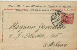 ASS.  NAZ. FRA    MUTILATI  ED  INVALIDI  DI  GUERRA  SEZ.  MILANO    1928     VIAGGIATA  PER  MILANO - Marcofilía (Zeppelin)