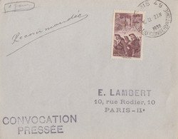 F Lettre "Convocation Préssée" Obl. Paris 48 Le 20/4/38 (1° Jour D'Utilisation) Sur N° 390 (Mineurs) - Briefe U. Dokumente