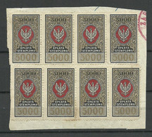 POLEN Poland 1920ies Documentary Tax Stempelmarken Revenue Oplata Stemplowa 5000 M As 8-block On Out Cut, Unused - Revenue Stamps