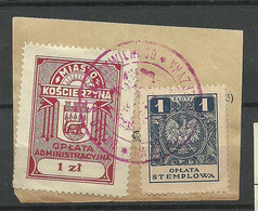 POLEN Poland 1920ies Tax Stempelmarken Oplata Stemplowa 1 Zl. & Oplata Administracyjna Miasto Koscierzyna On Out Cut - Fiscales