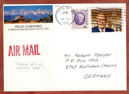 Luftpost, Karte, Eisenhower U.a., Utica Nach Karlstein 1992 (11142) - Cartas