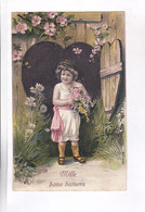 CPA EN RELIEF (gauffree) ENFANT ET FLEURS , MILLE BONS BAISERS  En 1909! - Dessins D'enfants