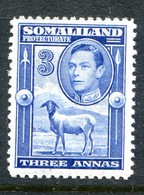 Somaliland 1938 KGVI - Portrait To Left - Sheep, Kudu & Map Issue - 3a Bright Blue HM (SG 96) - Somaliland (Herrschaft ...-1959)