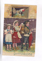 CPA   ENFANTS DANS FERME AVEC OEUFS ET  POULE , JOYEUSES PAQUES En 1910! - Dessins D'enfants