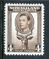 Somaliland 1938 KGVI - Portrait To Left - Sheep, Kudu & Map Issue - 4a Sepia HM (SG 97) - Somalilandia (Protectorado ...-1959)