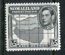 Somaliland 1938 KGVI - Portrait To Left - Sheep, Kudu & Map Issue - 5r Black HM (SG 104) - Somaliland (Protectorat ...-1959)