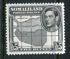 Somaliland 1938 KGVI - Portrait To Left - Sheep, Kudu & Map Issue - 5r Black HM (SG 104) - Somaliland (Herrschaft ...-1959)