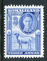 Somaliland 1942 KGVI - Full-face Portrait - Sheep, Kudu & Map Issue - 3a Bright Blue HM (SG 108) - Somalilandia (Protectorado ...-1959)