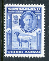Somaliland 1942 KGVI - Full-face Portrait - Sheep, Kudu & Map Issue - 3a Bright Blue HM (SG 108) - Somaliland (Protettorato ...-1959)