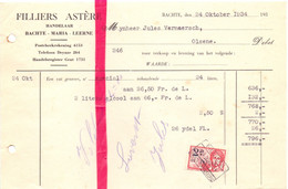 Factuur Facture - Genever Filliers Astère - Bachte Maria Leerne - 1934 - Food