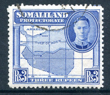 Somaliland 1942 KGVI - Full-face Portrait - Sheep, Kudu & Map Issue - 3r Bright Blue Used (SG 115) - Somaliland (Protectorate ...-1959)