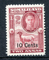 Somaliland 1951 KGVI - Surcharges - Sheep, Kudu & Map Issue - 10c On 2a Maroon HHM (SG 126) - Somaliland (Herrschaft ...-1959)