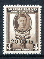 Somaliland 1951 KGVI - Surcharges - Sheep, Kudu & Map Issue - 20c On 4a Sepia HHM (SG 128) - Somaliland (Protectorat ...-1959)