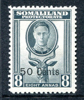 Somaliland 1951 KGVI - Surcharges - Sheep, Kudu & Map Issue - 50c On 8a Grey HHM (SG 130) - Somaliland (Herrschaft ...-1959)