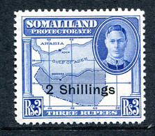 Somaliland 1951 KGVI - Surcharges - Sheep, Kudu & Map Issue - 2/- On 3r Bright Blue HHM (SG 134) - Somalilandia (Protectorado ...-1959)