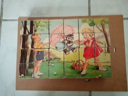 Puzzle Jeu De Cubes Illustrateur J.L. (J. Lagarde ?) Complet Avec Images Enfants Chat Ours Pêche Canoë - Toy Memorabilia