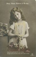 Birthday Greetings Enfants Postcard Elegant Outfit Charming, Lovely Flower Girl Flower Basket - Scenes & Landscapes