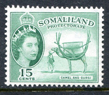 Somaliland 1953-58 QEII Pictorials - 15c Camel & Gurgi HM (SG 139) - Somaliland (Herrschaft ...-1959)