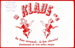 Buvard Chocolats Et Caramels Klaus. Cachet Représentant à Charlieu (Loire). - Cacao