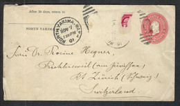 ETATS-UNIS 1901: LSC Entier De 2c De North Yakima (Wash.) Pour Zürich (Suisse), Affr. Compl. De 3c Absent - 1901-20