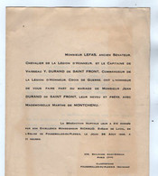 VP20.474 - 1948 - PARIS X FOUGEROLLES X AUBERT / Faire - Part De Mariage / Mr DURAND De SAINT FRONT & Melle De MONTCHENU - Annunci Di Nozze