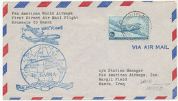 AVION AVIATION AIRLINES FDC USA ETATS-UNIS FIRST FLIGHT PAN AMERICAN WORLD AIRWAYS BRUSSELS-BASRA 1949 - Flugzeuge