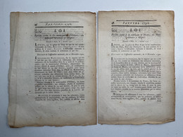 Lot De 2 Extraits De Loi 1791 Révolution Vente Domaines Nationaux à La Municipalité D'Orléans - Wetten & Decreten