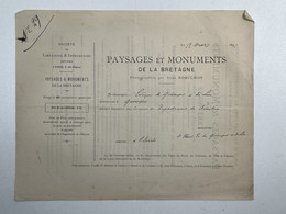 Autographe Théodore Evêque De Quimper Et De Léon Bon De Souscription Paysages Monuments Bretagne Jules Robuchon - Historische Documenten