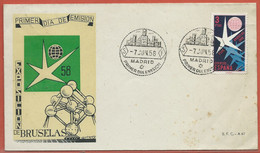 EXPOSITION ESPAGNE 2 LETTRES FDC BRUXELLES DE 1958 DE MADRID (ROUSSEURS) - 1935 – Brussel (België)