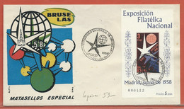 EXPOSITION ESPAGNE 2 LETTRES FDC BRUXELLES DE 1958 DE MADRID (ROUSSEURS) - 1958 – Bruselas (Bélgica)