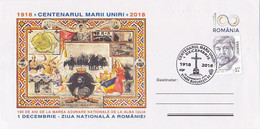 9027FM- GREAT UNION CENTENARY, KING CAROL I, SPECIAL COVER, 2018, ROMANIA - Covers & Documents