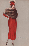 CPA Illustrateur - Corbella - Femme En Robe Rouge Et Col En Fourrure Brune - Corbella, T.