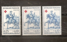 VARIETES X 2 N 1279 ** 1 TB BLEU CIEL AU LIEU FONCE ET CROIX ROUGE + 1 TB IDEM  CROIX ROUGE PALE - VOIR  SCANN - RRR !!! - Unused Stamps