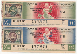 FRANCE - Loterie Nationale - 1/10ème A Et B - Crédit Du Nord - Dixième Petit Quiquin - 26eme Tranche 1943 - Biglietti Della Lotteria