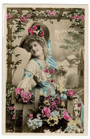 CPA Carte Fantaisie Fleurs Flowers Bloemen Femme Woman Lady Hat Chapeau Vrouw Met Hoed - Mode