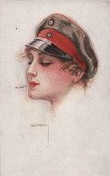 CPA Illustrateur Usabal - Femme Avec Une Casquette Militaire Fumant Une Cigarette - Usabal