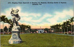 Florida Sarasota Ringling Art Museum Ringling Plaza Approach Showing Statue Of Neptune 1950 Curteich - Sarasota