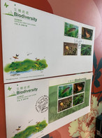 Hong Kong Stamp 2010 Biodiversity Frog Fighting Fish Dragonfly Butterfly Insects FDC - Cartas