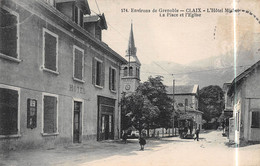 CLAIX (Isère) - L'Hôtel Michel - La Place Et L'Eglise - Tramway Pub Chocolat Menier - Philatélie Cachet En Pointillés - Claix