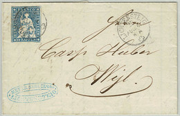Schweiz 1862, Sitzende Helvetia Ungezähnt, Faltbrief Lichtensteig - Wil - Briefe U. Dokumente