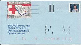 Canada 1988 Timbre Bienfaiteur Croix Rouge Sur Enveloppe Affranchissement Timbre Reine Queen Elisabeth II Banque Royale - Briefe U. Dokumente