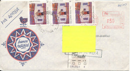 Argentina Registered Cover Sent To Denmark 21-12-1988 With Stamps And A Red Meter Cancel Stamps Bended To The Backside O - Covers & Documents