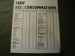 ST RAPHAEL. CARTON PUBLICITAIRE. TARIF DES CONSOMMATIONS TOUS LES PRODUITS DE ST RAPHAEL - Alcools