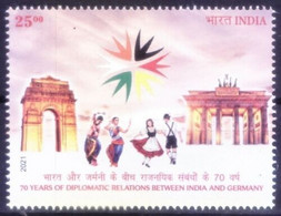 India 2021 INDIA - GERMANY JOINT ISSUE, Dance, Architecture MNH - Ongebruikt
