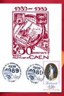 1989 - 50eme Anniversaire De La Société Philatélique De Caen - Oblit. Temporaire Caen - Gedenkstempels