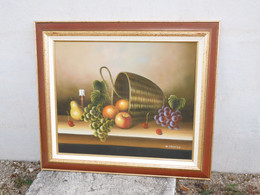 *BELLE HUILE SUR TOILE NATURE MORTE FRUITS PANIER Signée W JENKINS Encadrée   E - Huiles